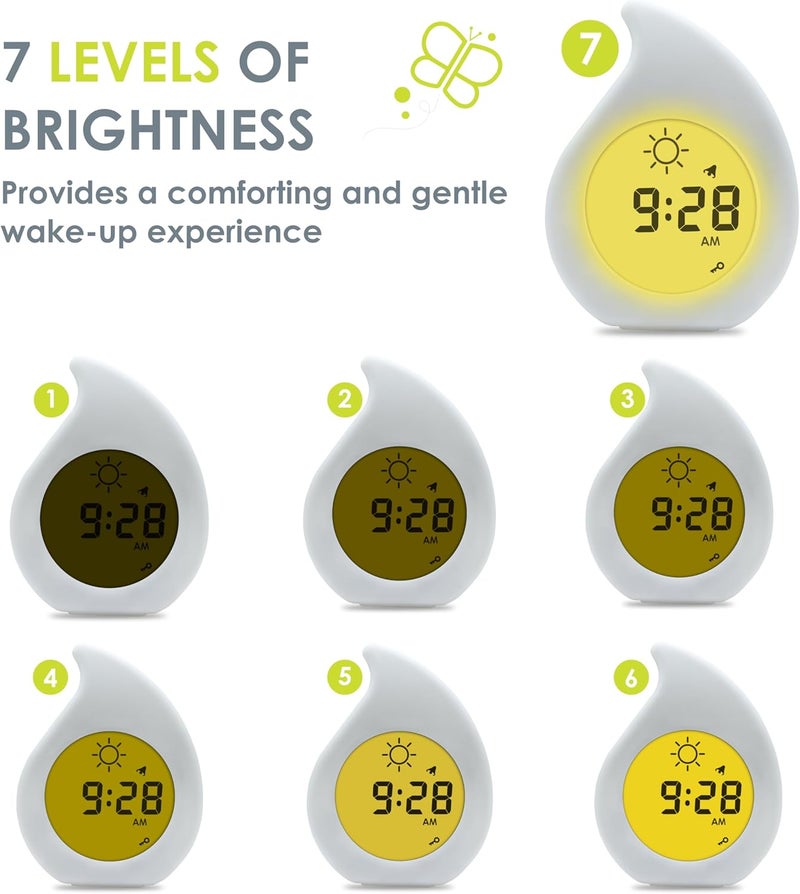 bbluv Klöck Kids Alarm Clock – Travel Digital Sleep Training for Bedrooms, Adjustable Night and Sunrise Wake Up Light, Large Interface for Toddlers Learning Time – 7 Levels of Brightness - Image 4